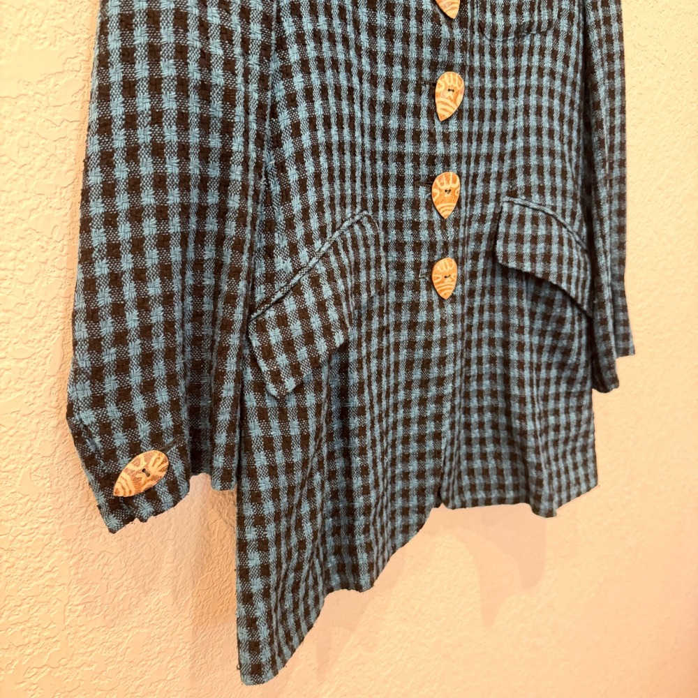 Romeo Gigli 100% Silk Gingham Blazer Blue Black Italian Designer Jacket 42 Small - Picture 3 of 15